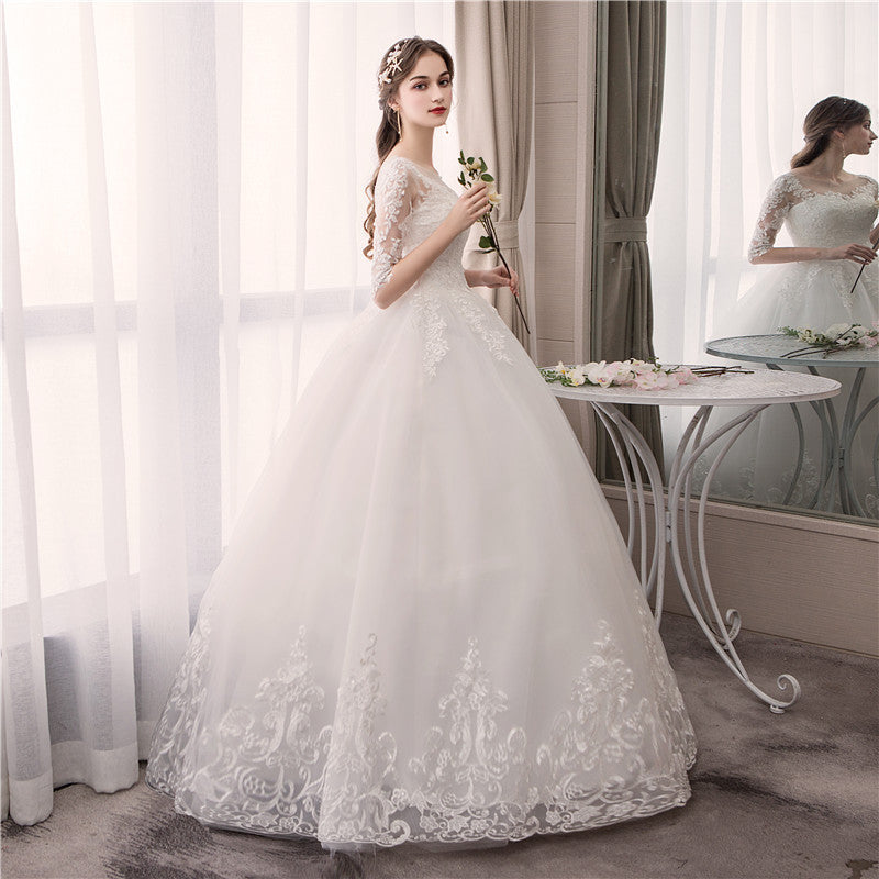 BridalBloom Double Shoulder Lace Floor Length Wedding Dress Elegance Bridal Evening Gown