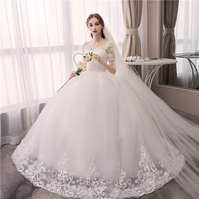 BridalBloom Double Shoulder Lace Floor Length Wedding Dress Elegance Bridal Evening Gown