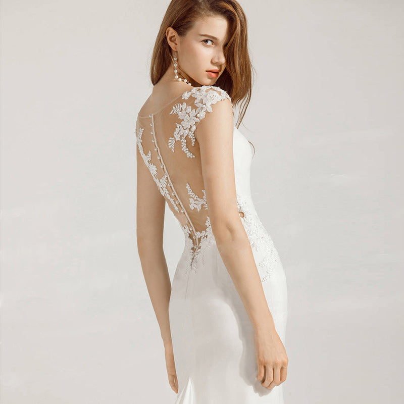 BridalBloom V-Neck Tulle Lace Backless Evening Gown