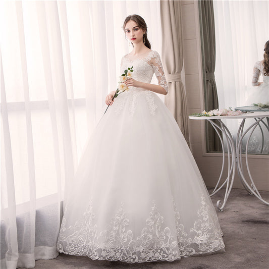 BridalBloom Delicate Double Shoulder Lace Floor Length Wedding Dress Elegance Bridal Ball Gown Wedding Dress - BBsHouse