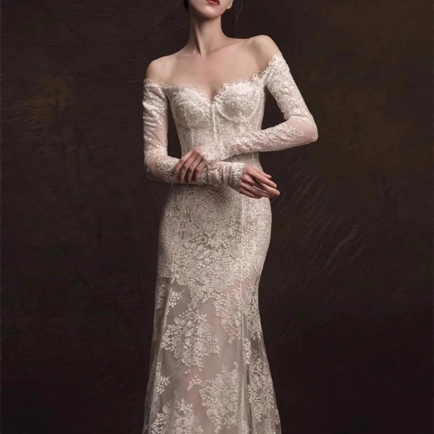 Bridalbloom French Lace Mermaid Wedding Dress